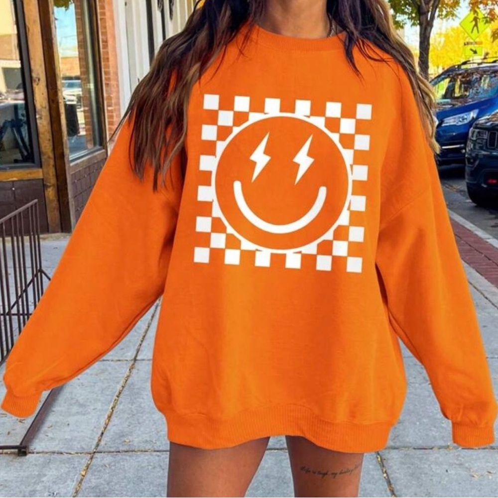 Orange, oversized, crewneck sweatshirt